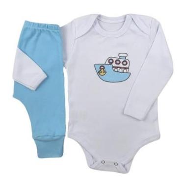 Imagem de Conjunto Body Manga Longa Bordado Barquinho e Calça Suedine Mijão Culote - Roupa Bebê Menino-Masculino