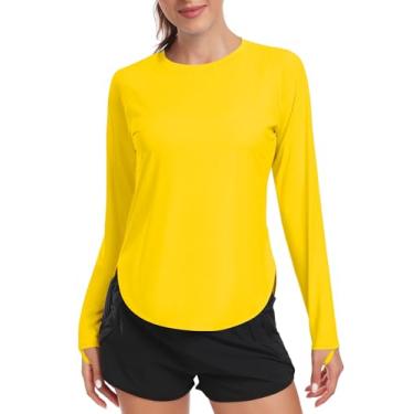 Imagem de addigi Camisa de sol feminina FPS 50+ manga comprida para treino, corrida, caminhada, proteção UV, roupas de secagem rápida ao ar livre, A - amarelo, XXG