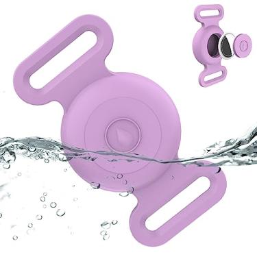 Imagem de Suporte de coleira de cachorro à prova d'água compatível com AirTag, capa de silicone à prova d'água para coleira de cachorro AirTag, suporte antiperda para rastreador GPS de gatos (roxo)