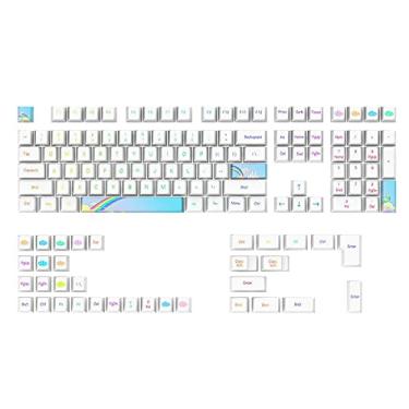 Imagem de Conjunto de teclas de sublimação de tinta PBT de 130 teclas Rainbow - perfil cereja compatível com layouts de teclado mecânico 61/84/87/96/104/108