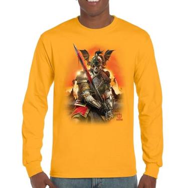 Imagem de Camiseta de manga comprida Apocalypse Reaper Fantasy Skeleton Knight with a Sword Medieval Legendary Creature Dragon Wizard, Amarelo, M