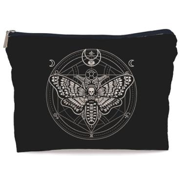 Imagem de Lacosu Bolsa de maquiagem Moth Dead Head, bolsa de maquiagem de bruxa para mulheres, bolsa de cosméticos gótica pequena para maquiagem
