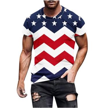 Imagem de Camisetas masculinas Fourth of July com estampa da bandeira americana de verão manga curta gola redonda camisetas patrióticas slim fit, A02 multicolorido, XXG