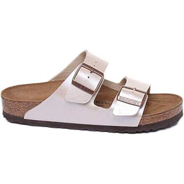 Imagem de Birkenstock Sapatos femininos Arizona SFB Sandálias masculinas, Pérola branca, 7-7.5