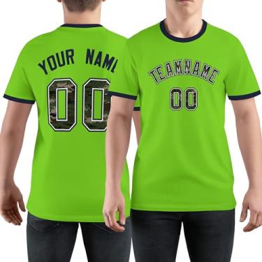 Imagem de Camiseta personalizada para homens e mulheres jovens manga curta beisebol futebol futebol personalizado impresso nome número, Verde neon/azul marinho-18, One Size