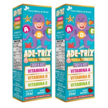Imagem de KIT 2X ADE-TRIX (Vitaminas A, D e E) 30ml - Flora Nativa (30ml, Morango)