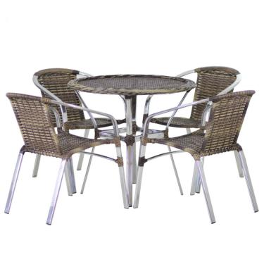 Imagem de Kit 4 Cadeiras Floripa e Mesa Tampo Tramado Alumínio Piscina Jardim Área