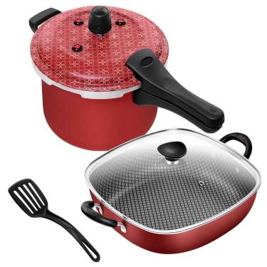 Imagem de Kit Panela de Pressão Fecho Externo 5 Litros + Frigideira Quadrada 2 Alças N°29 Antiaderente Gourmet Patolux