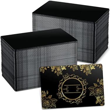 Imagem de 300 peças em branco com gravação de metal multiuso, folha de alumínio, cartão de visita em branco para gravador CNC, gravação a laser cartões DIY, espessura 0,21 mm/0,01 polegada (preto)