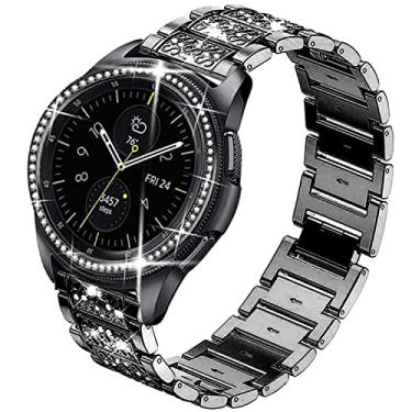 Imagem de DEALELE Pulseiras de substituição compatíveis com Samsung Gear Sport/Galaxy Watch de 42 mm/Galaxy 4 Classic (42 mm), pulseira de metal de aço diamante de strass de luxo com bisel, 20mm, Strass e liga