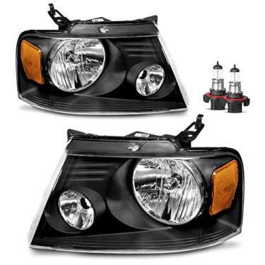 Imagem de KarSpareHub Conjunto de faróis compatível com picape Ford F150 04-08/06-08 Mark LT, farol para farol preto 2004-2008 refletor âmbar