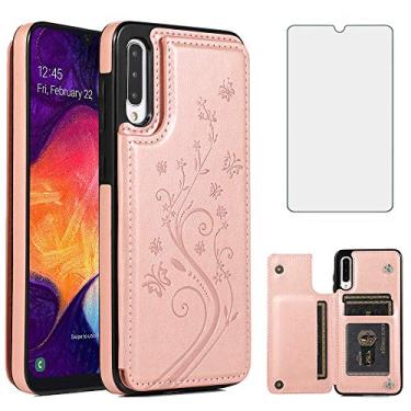 Imagem de Capa de telefone para Samsung Galaxy A50 com protetor de tela de vidro temperado e suporte de cartão carteira com suporte flip acessórios de celular de couro Glaxay A 50 Gaxaly S50 50A SM A505G capas