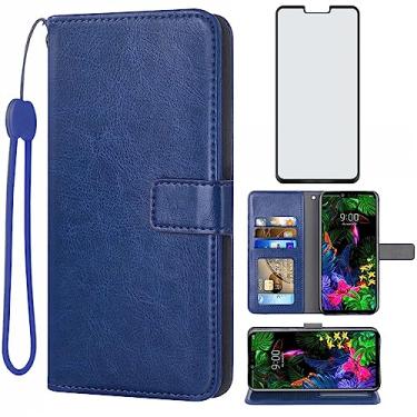 Imagem de Asuwish Capa carteira compatível com LG G8 ThinQ com protetor de tela de vidro temperado e capa flip de couro, suporte de cartão, acessórios para celular LGG8 Thin Q G 8 LG8 G8thinq LGG8thinq 8G Azul