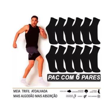 Imagem de Kit 6 Pares Meias Cano Médio Esportivas veste 35-38 Trifil 8720, Preto