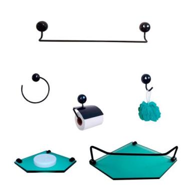 Imagem de it Para Banheiro Topázio Luxo Preto Vidro Sextavado Verde - VSA