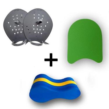 Imagem de Kit Palmar + Prancha G + Flutuador Para Treino de Natação Profissional