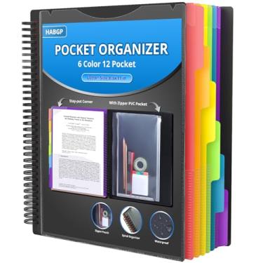 Imagem de HABGP 12 pastas de plástico com bolsos, fichário de 6 cores com divisórias, organizador de escritório, tamanho carta, material escolar