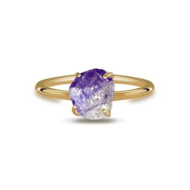 Imagem de Aliança Ametista Chevron - Cristal Natural, Banho Ouro 18k