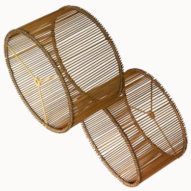 Imagem de Conjunto de 2 cortinas de tambor de vime Boho de bambu, abajur de mesa e cabeceira de bambu (encaixe de aranha), montagem fácil