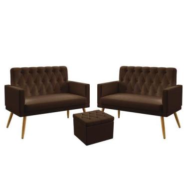 Imagem de 2 Poltronas Namoradeira Vega Com Rodapé E Capitonê Com Puff Quasar Cou