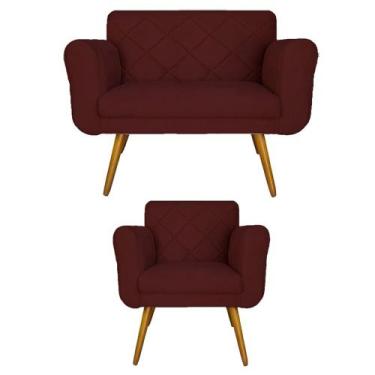 Imagem de Kit Namoradeira e 1 Poltrona Estofada Para Sala de Tv Isabella Suede V
