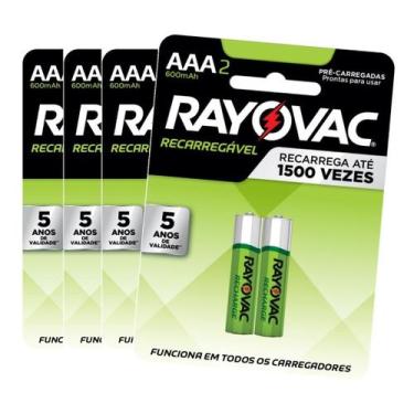 Imagem de 8 Pilhas Recarregável Econômica Rayovac Aaa 600 Mah