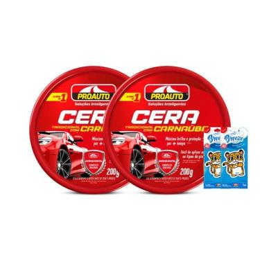 Imagem de Kit 2 Cera Automotiva Carnaúba Proteção Breeze Proauto 200g