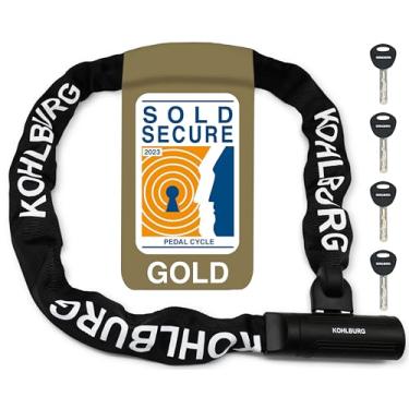 Imagem de KOHLBURG Cadeado de corrente de segurança vendido ouro seguro - Cadeado de bicicleta extra longo de 1,2 m - alto padrão de segurança alemão - Trava resistente de 0,8 cm forte - Cadeado de corrente seguro para bicicleta e motocicleta