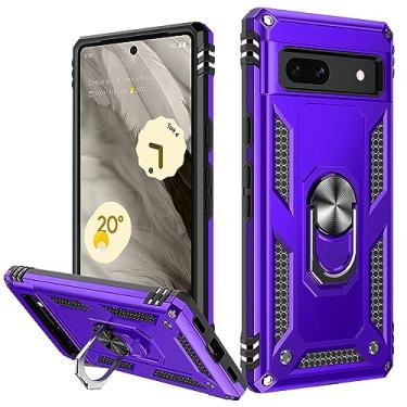 Imagem de IKAZZ Adequada para Google Pixel 7A, capa protetora resistente à prova de choque de grau militar para teste de queda de 4,9 m com suporte magnético para carro, suporte roxo