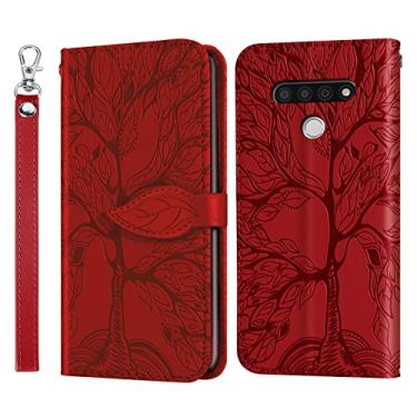 Imagem de Varohix Capa tipo carteira para LG Stylo 6 com porta-cartões/compartimentos, couro PU Flip Folio Shell [fecho magnético][alça de pulso][suporte] Capa à prova de choque para LG Stylo 6 (6,8"), vermelha