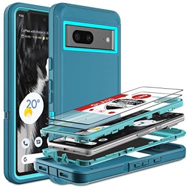 Imagem de HONG-AMY Capa para Google Pixel 7A, capa para Pixel 7A com 2 peças, protetor de tela de vidro temperado, 3 em 1, à prova de impacto, capa de proteção resistente para Google Pixel 7A 5G (azul/turquesa)