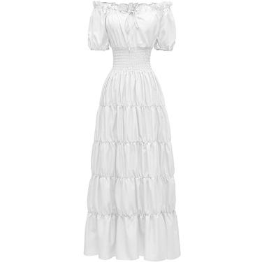 Imagem de Bleoavre Vestido Renascentista Feminino Medieval Chemise Vestido Pirata Camponesa Fantasia Irlandesa, Branco, XGG