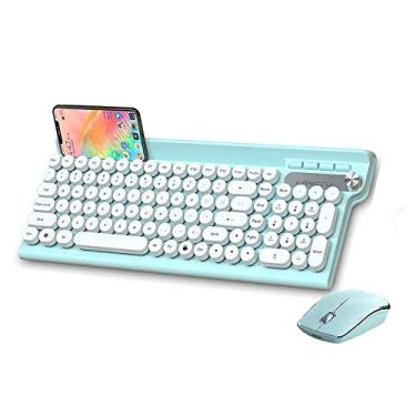 Imagem de Mouse e teclado sem fio com suporte de telefone, teclado USB recarregável de tamanho completo de 2,4 G e conjunto de mouses silenciosos para notebook, laptop, Mac, desktop, teclas punk (ciano)