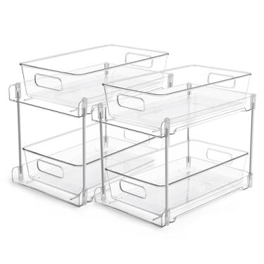 Imagem de Organizador de armazenamento de banheiro Vtopmart, 2 unidades, 2 camadas transparentes para baixo da pia, recipiente de bancada, gavetas de armário, organização removível com trilho para despensa