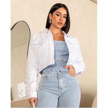 Imagem de Jaqueta sarja cropped feminina básica branca - CONSCIÊNCIA, M
