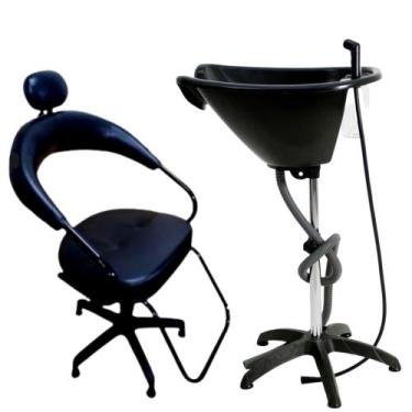 Imagem de kit salão Cadeira Cabelereiro C/ encosto+ lavatório portátil - SD