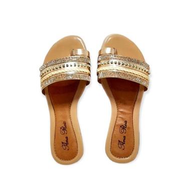 Imagem de Rasteirinha feminina tiras com strass sandália - ana reis, Cobre, 36