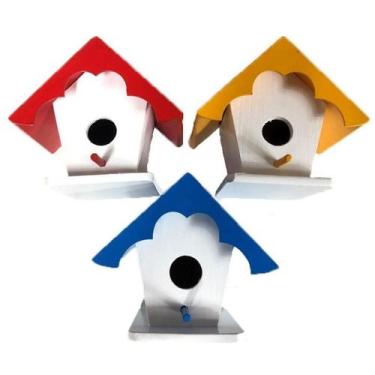 Imagem de Casinha Telhado Madeira (3un) - Cia dos Ninhos, Vermelho/Azul/Amarelo