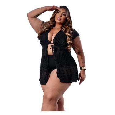 Imagem de Saída Praia Plus Size Aberta Curta Manga Babado Piscina - PLUS MESMO E