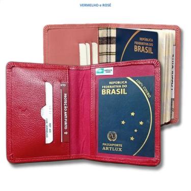 Imagem de Kit Porta Passaportes Couro Legitimo Premium 2 Unidades - ARTLUX, Verm