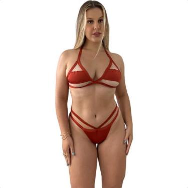 Imagem de Biquíni Cortina Com Tule Calcinha Tiras Lançamento Fio Duplo Feminino 