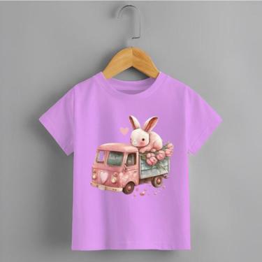 Imagem de Camiseta Infantil Menina Caminhão Rosa Coelhinho Personalizada 100% Al
