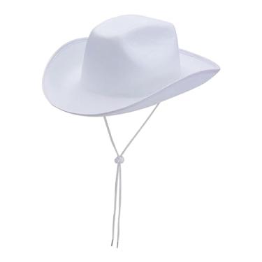 Imagem de kowaku Chapéu de cowboy chapéu de cowgirl moda aba larga boné chapéu de proteção solar para festa temática foto adereços cosplay festival de praia, branco