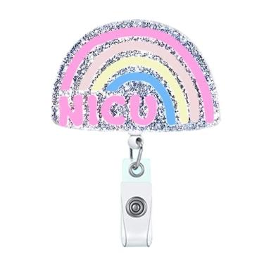 Imagem de ANDGING Nicu Nurse Badge Reel Holder Rainbow Labor and Delivery OBGYN Molinete retrátil para enfermeiras clipe de crachá RN LVN CNA presentes essenciais para estudantes de enfermagem, crachá de identificação com clipe jacaré