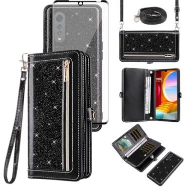 Imagem de Asuwish Capa de telefone para LG Velvet 5G/LGVelvet Verizon G5 UW T-Mobile 2020 Capa de celular carteira com zíper com protetor de tela alça transversal Bling Glitter Flip Card Holder LM G900UM 4G
