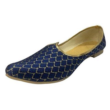 Imagem de Stop n Style Tênis masculino Sherwani Blue Jutti Tradition étnico casamento indiano Mojari azul, Azul, 38
