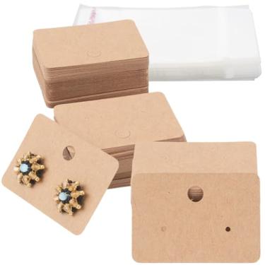 Imagem de CREATCABIN Conjunto de 100 peças de brincos, porta-cartões, expositores, cartões de papel, papel kraft, brincos em branco, cartão com orifício, 100 bolsas, brinco, embalagem de papelão para exibição