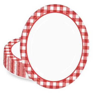 Imagem de HEIPINIUYE Pratos de papel ovais de guingão vermelho com 50 unidades, 25,4 x 30,5 cm, grandes pratos descartáveis para churrasco, bandeja quadriculada para servir suprimentos de festa