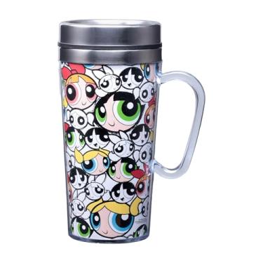 Imagem de Spoontiques Caneca de viagem isolada para meninas superpoderosas, 400 ml - Copo de bebida inoxidável e acrílico de parede dupla com tampa e alça torcida
