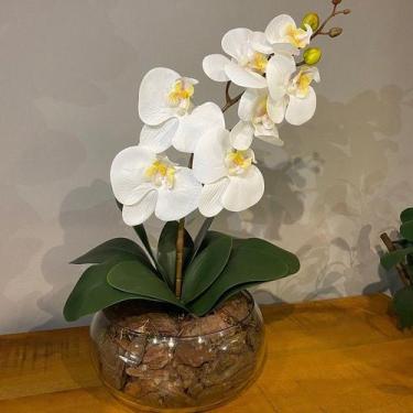 Imagem de Arranjo Grande Centro de Mesa Orquídea Branca Artificial Vaso - Decore